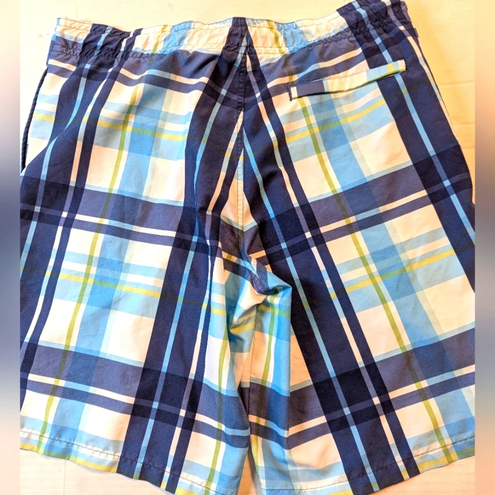 Mens Red Camel Swim Trunks Plaid Blue White Green Yellow Size XL